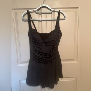 Black One Piece Swimsuit with Skirted Bottom and Ruching